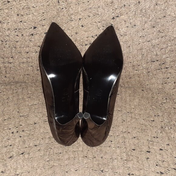 SACHA LONDON-Pewter/Silver Metallic Leather Stilettos-Floral Embossed-Sz 8-NWOB - Picture 8 of 9